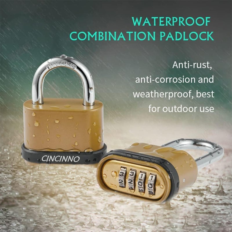 CINCINNO 4 Digit Combination Lock, Outdoor Combination Padlock with Hardened Steel Shackle,Locks with Code for Sheds, Fence, Storage Unit and Gate - Image 2